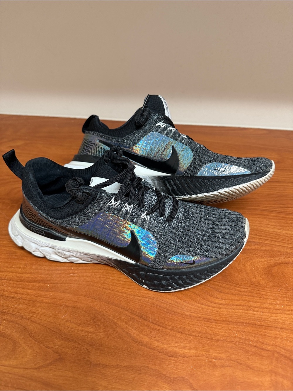 Nike Black Knit Sneakers with Iridescent Swoosh